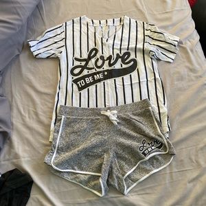 Justice Love To Be Me Jersey Striped PJ Set